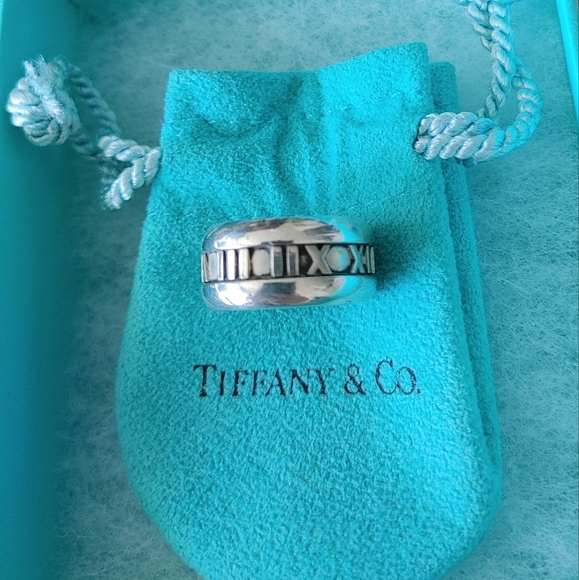 Authentic Tiffany & Co Sterling Silver Atlas Roman Numeral Wide Band Ring - Picture 8 of 13